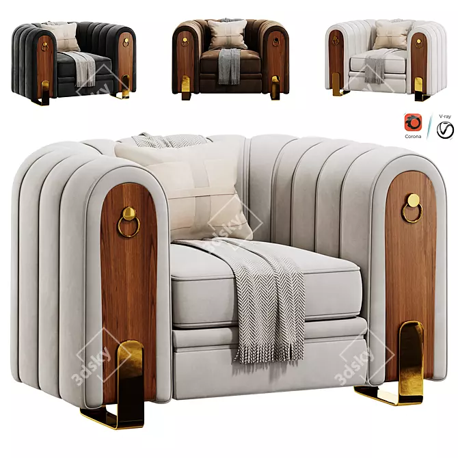 Exquisite Victorian Sofa Set 3D 3D model image 1