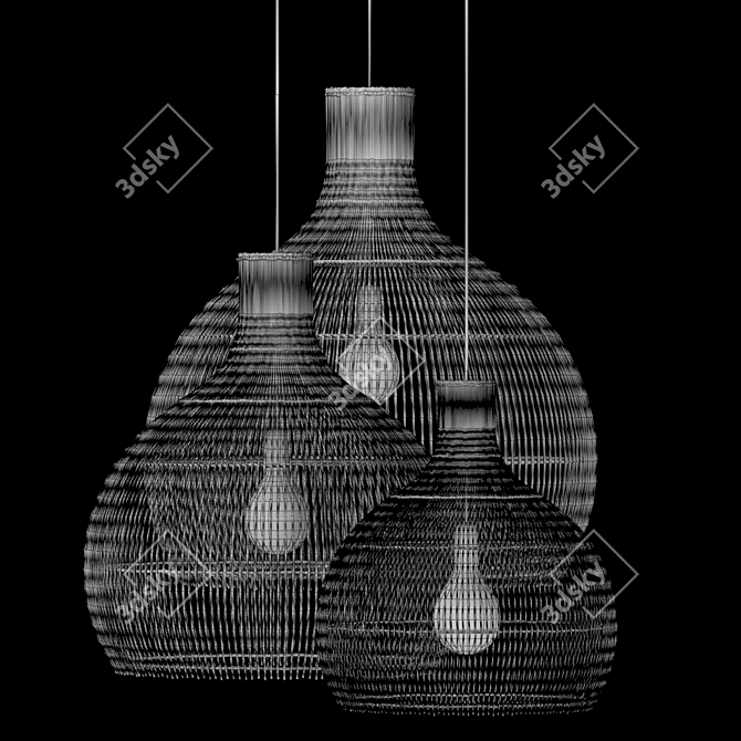 Rattan Pendant Light, Multiple Sizes 3D model image 3