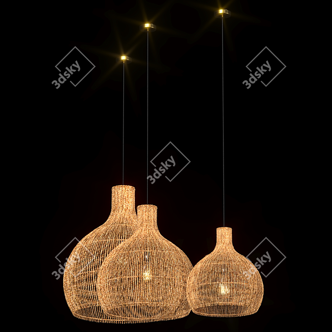 Rattan Pendant Light, Multiple Sizes 3D model image 4