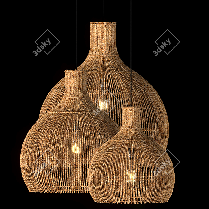 Rattan Pendant Light, Multiple Sizes 3D model image 7