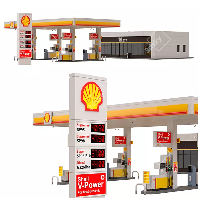 Shell Gas Station Model 8-Line 3D model image 1