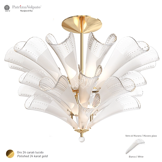 Elegant Petali 24K Gold Chandelier 3D model image 5