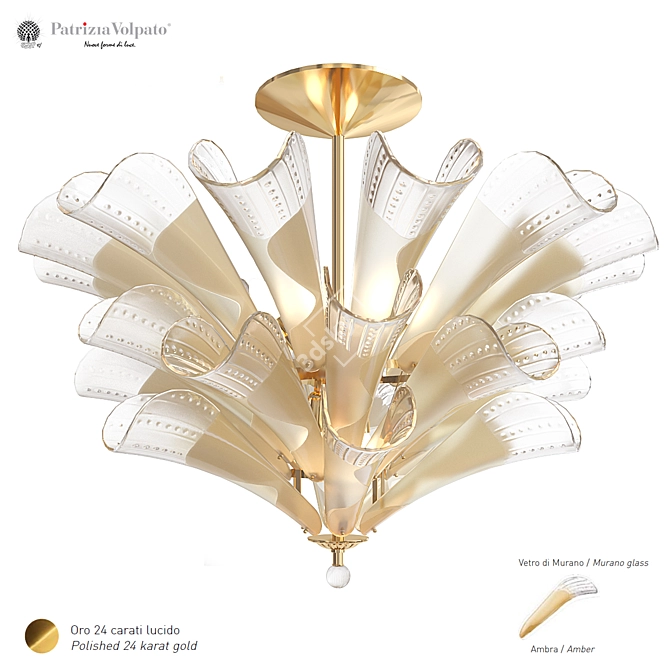 Elegant Petali 24K Gold Chandelier 3D model image 6