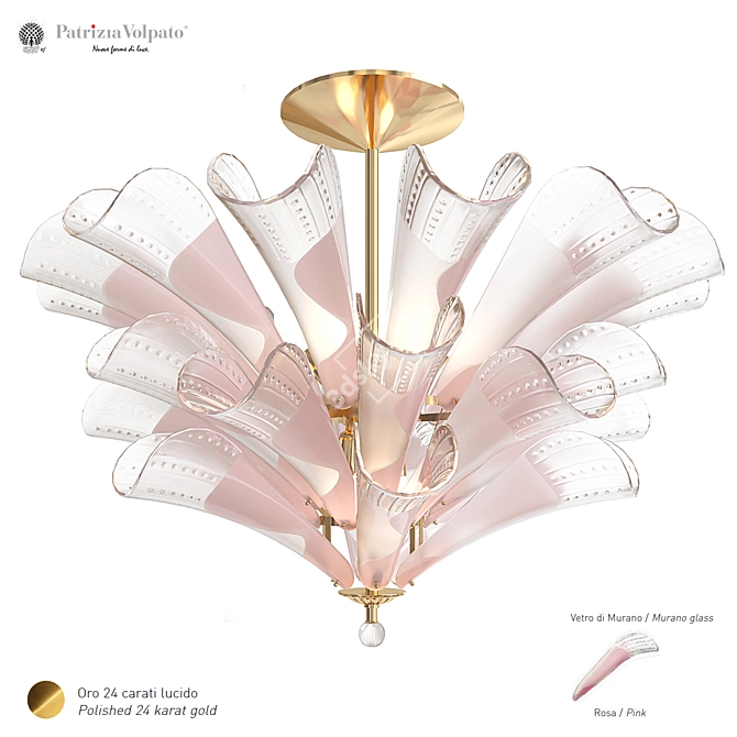 Elegant Petali 24K Gold Chandelier 3D model image 7