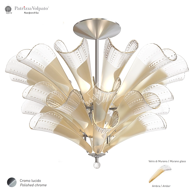 Elegant Petali 24K Gold Chandelier 3D model image 1