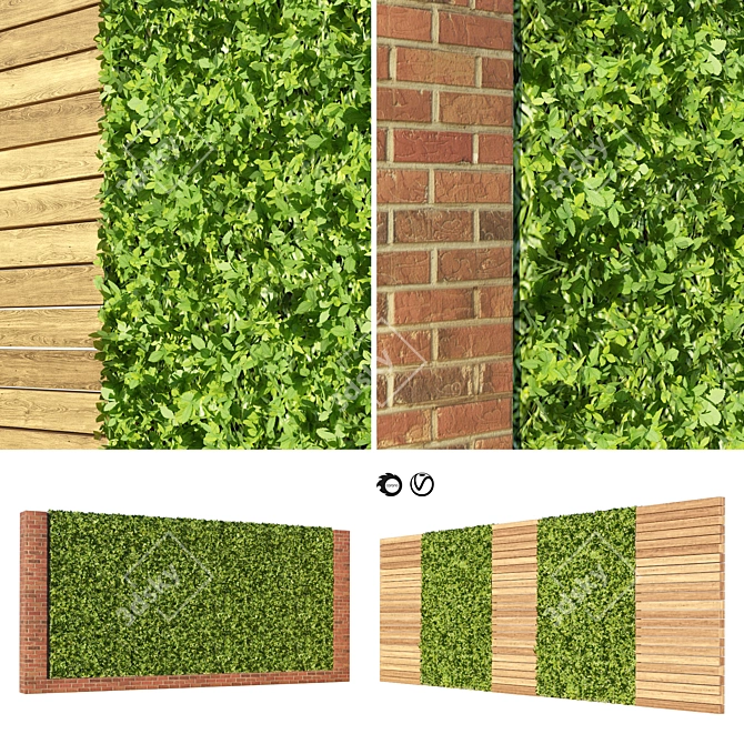 3D Green Wall with Hedge 3D model image 1