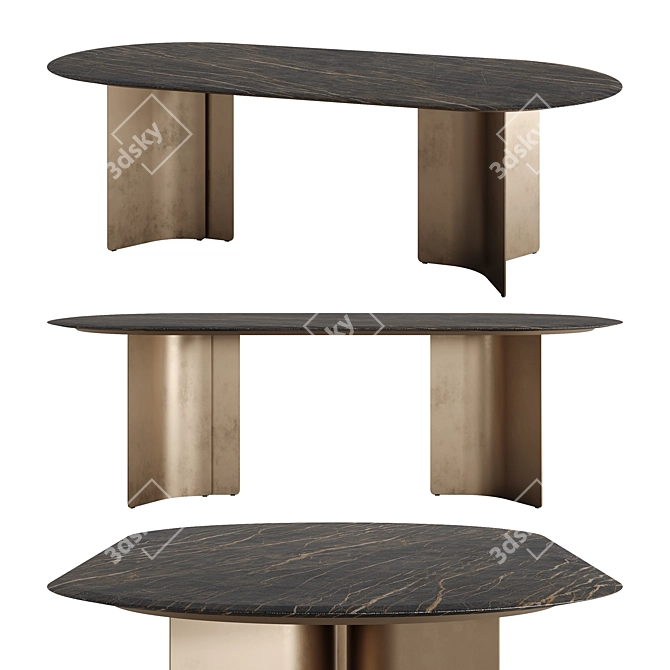 Sleek Oval Marble Dining Table 3D model image 1