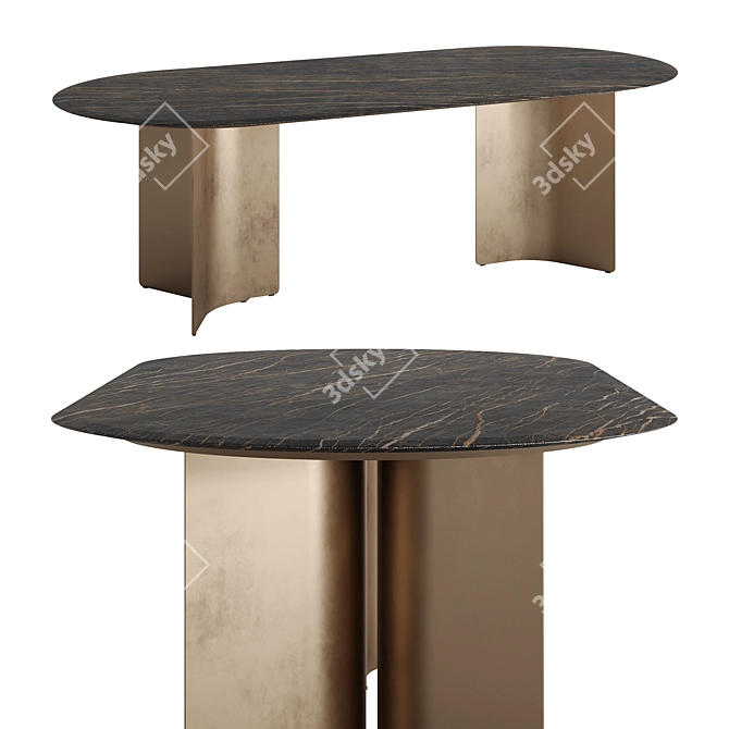 Sleek Oval Marble Dining Table 3D model image 2