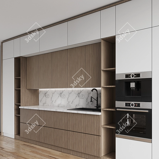 Modern Kitchen 3D Model Set 3D model image 2