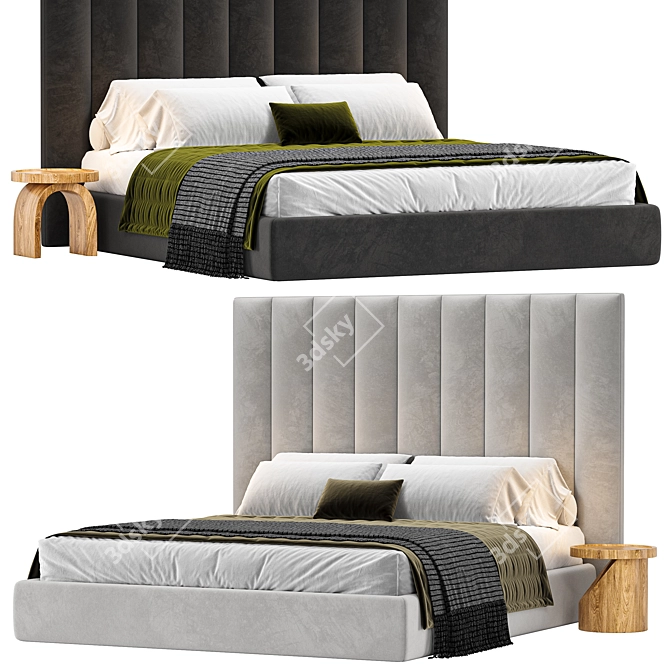 Vertical Channel Fabric Platform Bed 3D model image 1