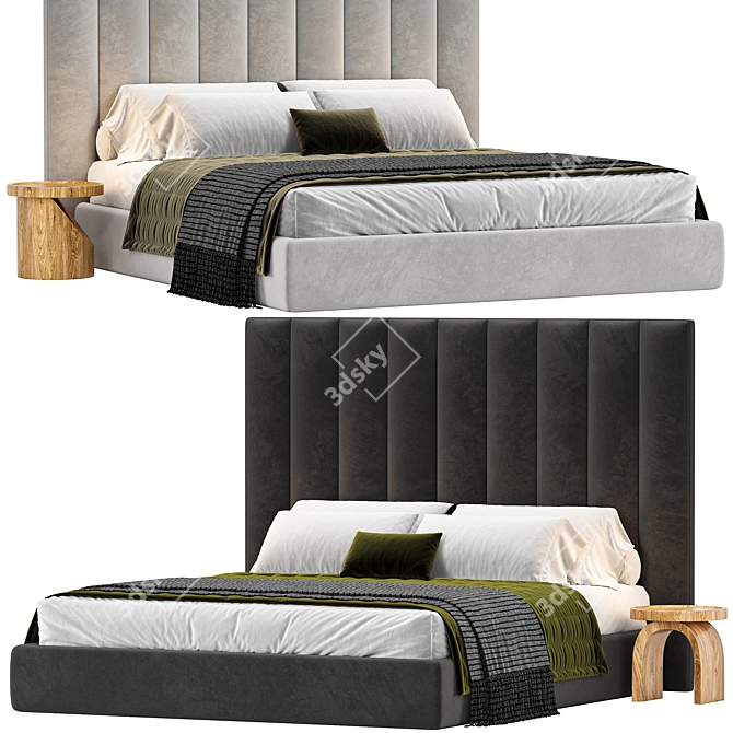 Vertical Channel Fabric Platform Bed 3D model image 2