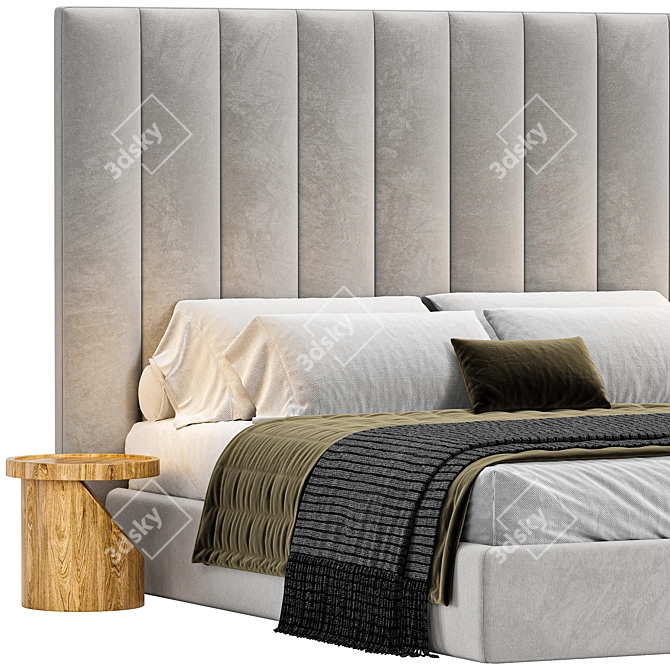 Vertical Channel Fabric Platform Bed 3D model image 3