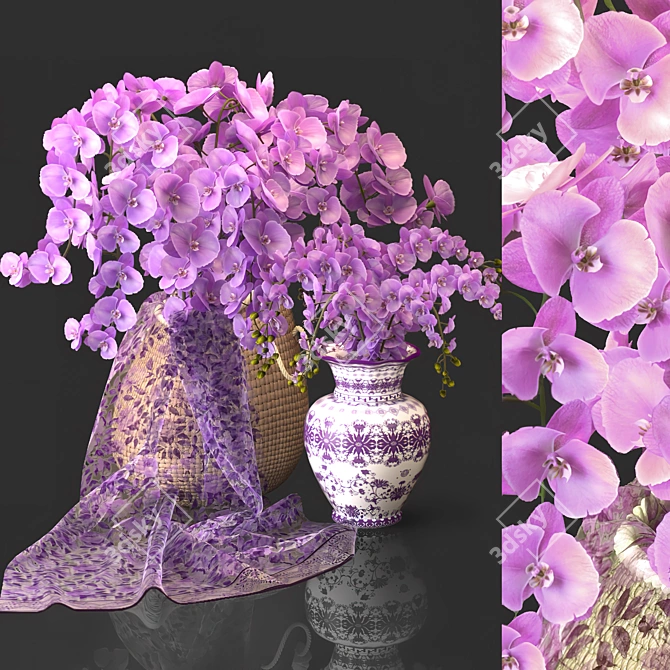 Eastern Orchid Bouquet & Vase 3D model image 1