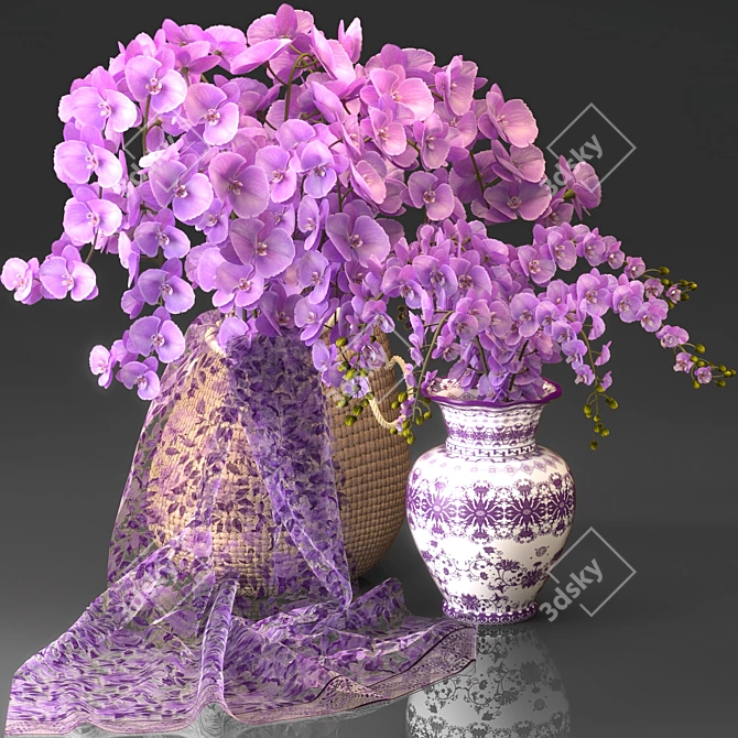 Eastern Orchid Bouquet & Vase 3D model image 2