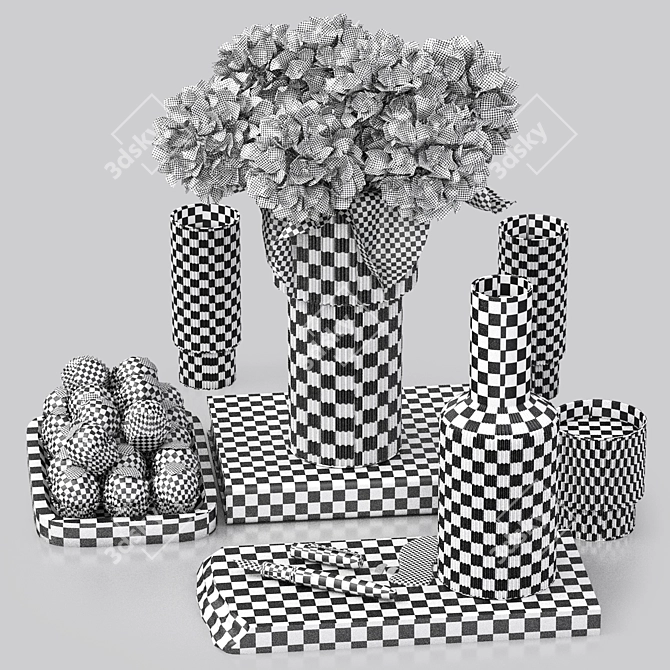 Green Hydrangea Decor Set 3D model image 5