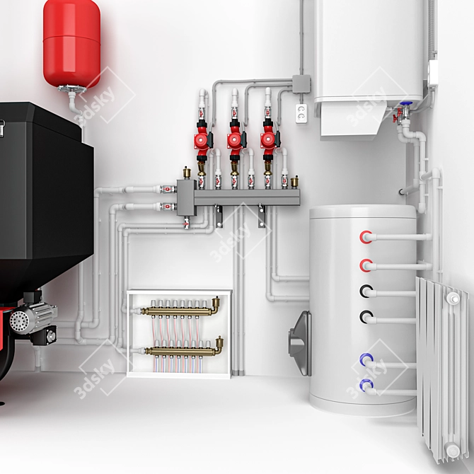 Modern Home Boiler Room Set 3D model image 3