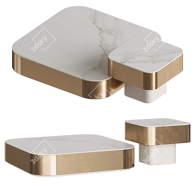 Modern Marble Wood Coffee Tables 3D model image 3
