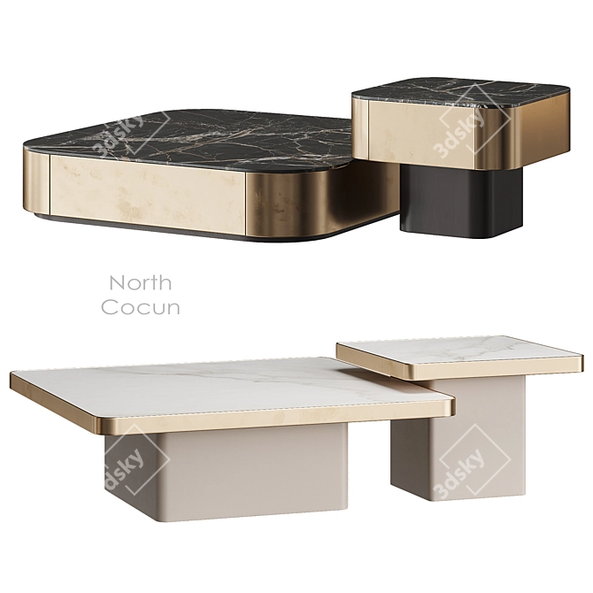 Modern Marble Wood Coffee Tables 3D model image 5