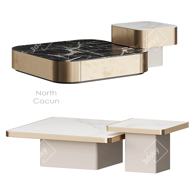 Modern Marble Wood Coffee Tables 3D model image 6