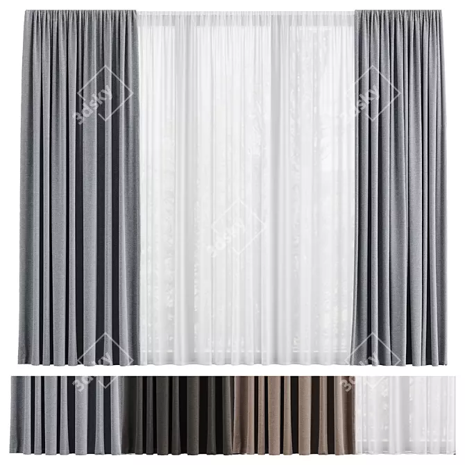 Curtains and Sheer Fabric Set 3D model image 1