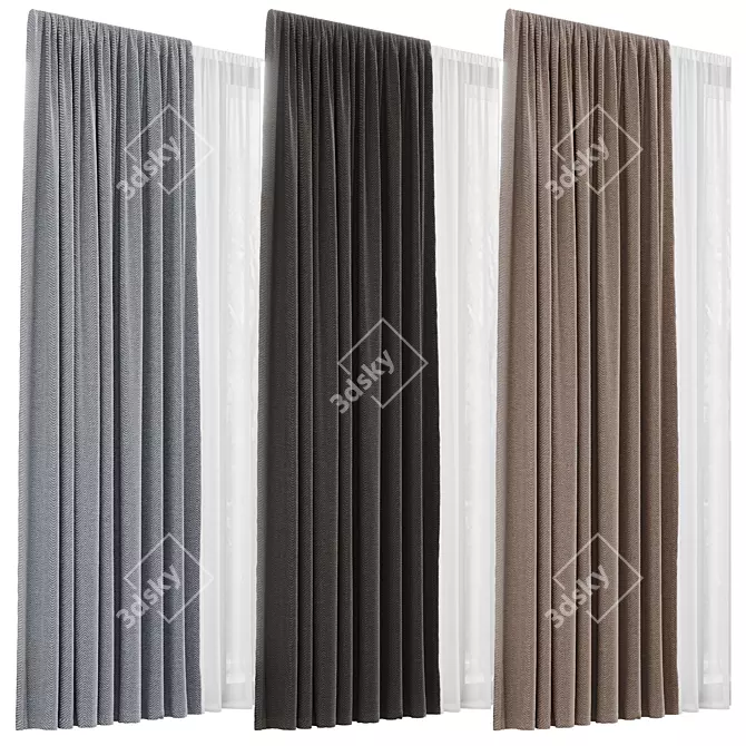 Curtains and Sheer Fabric Set 3D model image 5
