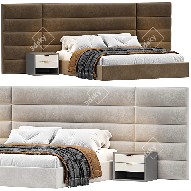 Modern Fabric Platform Bed  3D model image 1