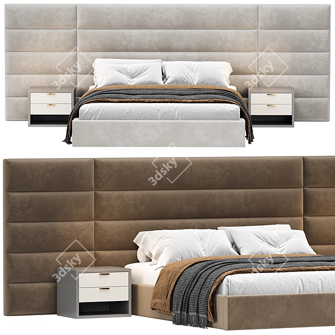 Modern Fabric Platform Bed  3D model image 2