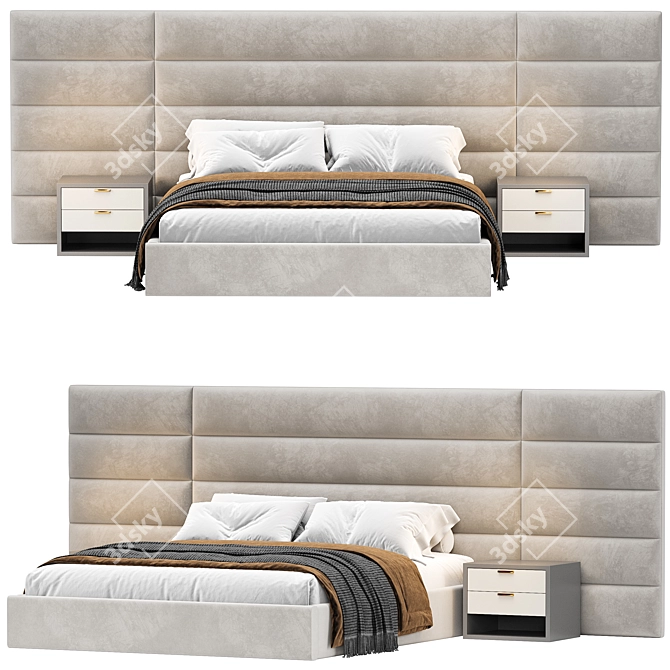 Modern Fabric Platform Bed  3D model image 3