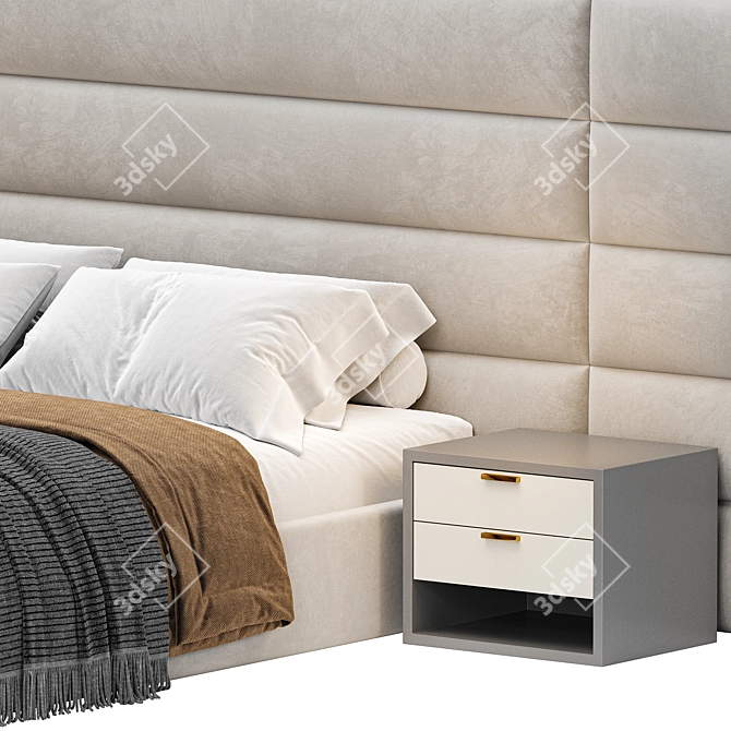 Modern Fabric Platform Bed  3D model image 4