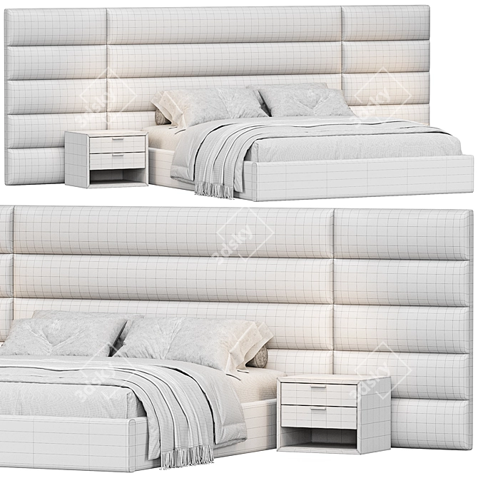 Modern Fabric Platform Bed  3D model image 5