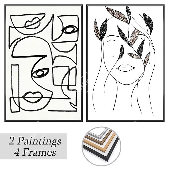 Modern Art Set with Frames 3D model image 1