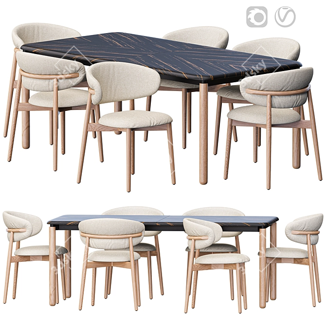 Modern Dining Set with Spiga Table 3D model image 1