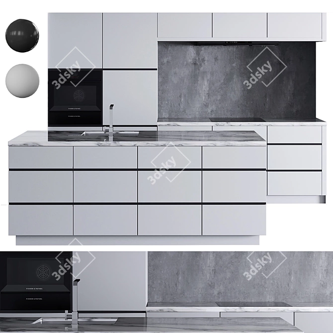  Modern Minimalist Kitchen Set 3D model image 2