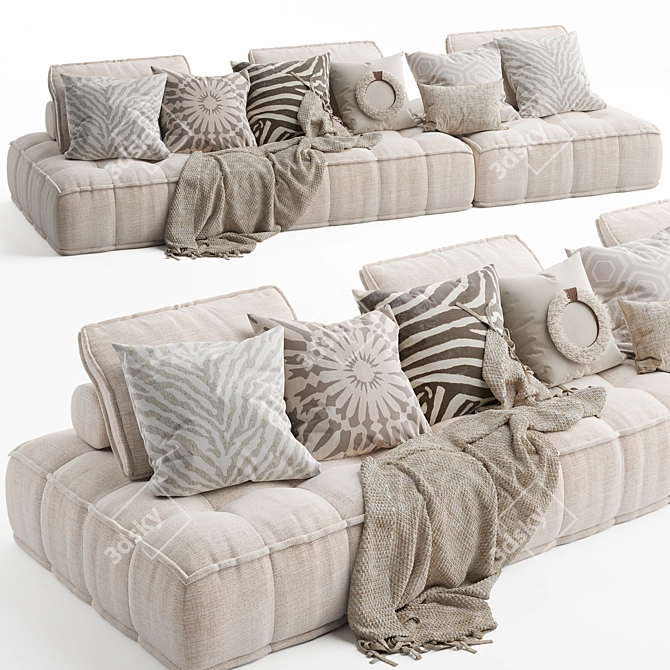 Natural Uniqwa Collins 3-Seater Sofa 3D model image 1