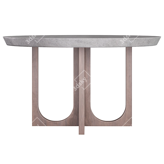 Modern Round Dining Table Concrete & Teak 3D model image 2
