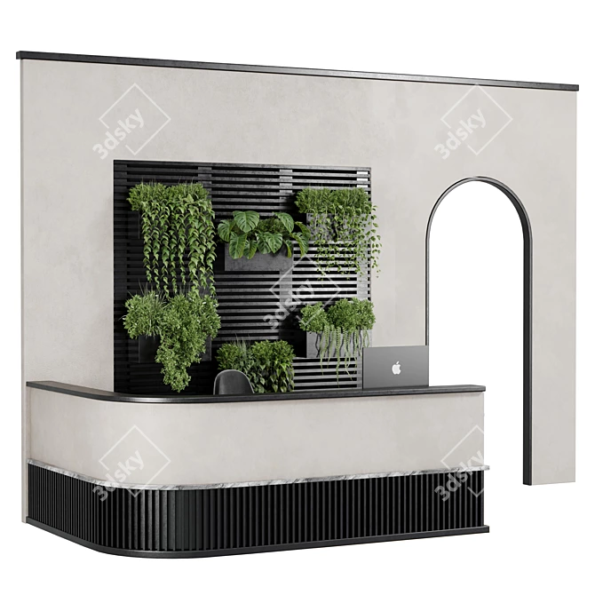 Office Reception Desk with Plant 3D model image 1