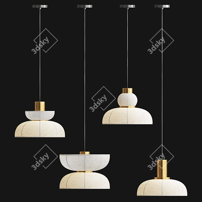 Japanese Bamboo Pendant Lamp 3D model image 4