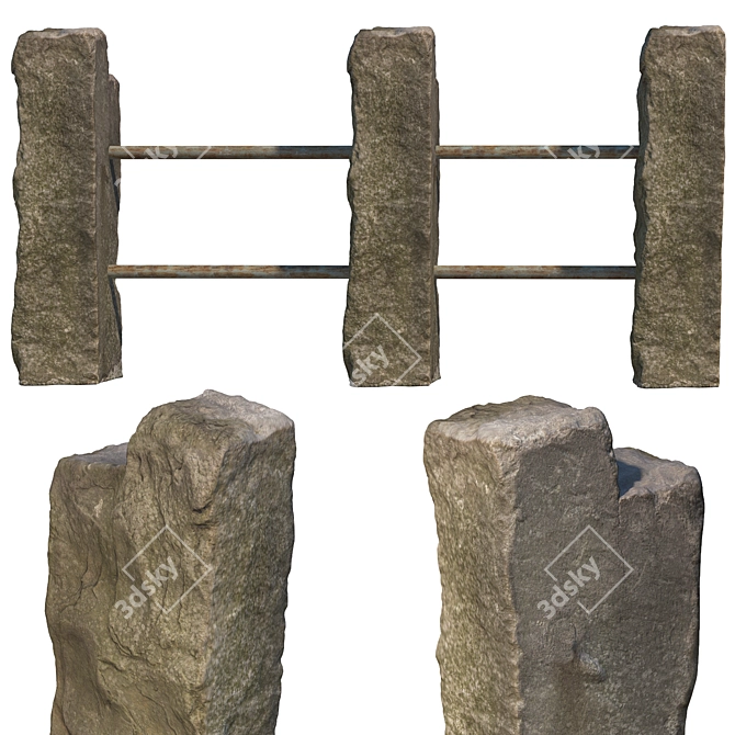 Ancient Stone Fence Kit 3D model image 3