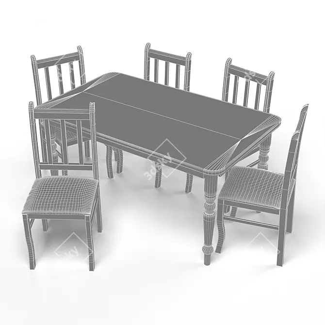 Elegant Dining Set: White Wood 3D model image 6