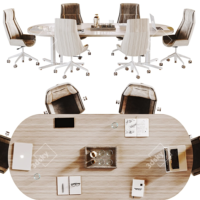 Modern Conference Table Set with Armchair 3D model image 2
