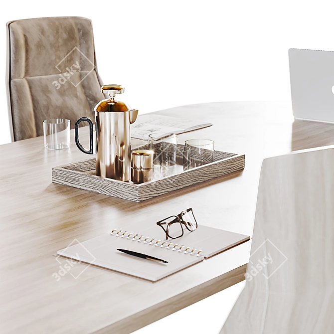 Modern Conference Table Set with Armchair 3D model image 3
