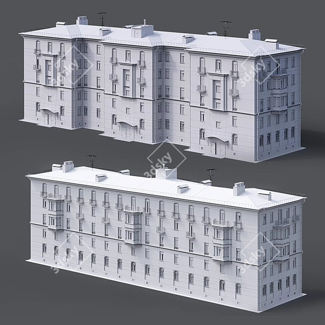 Stalinka Classic Residential Building 3D model image 6