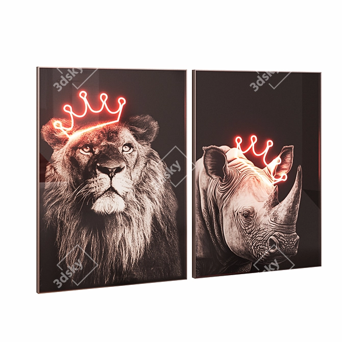 Wildlife Neon Posters Set 3D model image 4