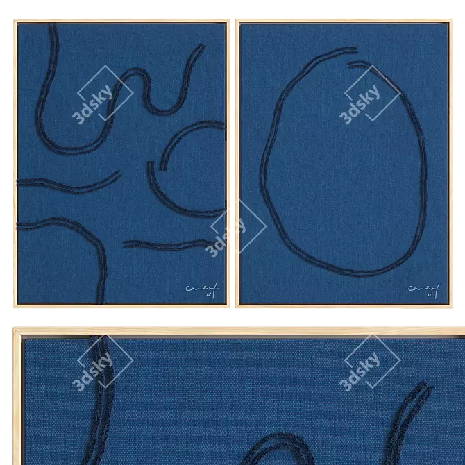 Hand-embroidery Linen Set, Cosmos & Ensō 3D model image 1