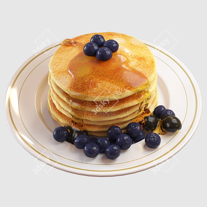 Golden Honey Pancakes 3D Model 3D model image 1