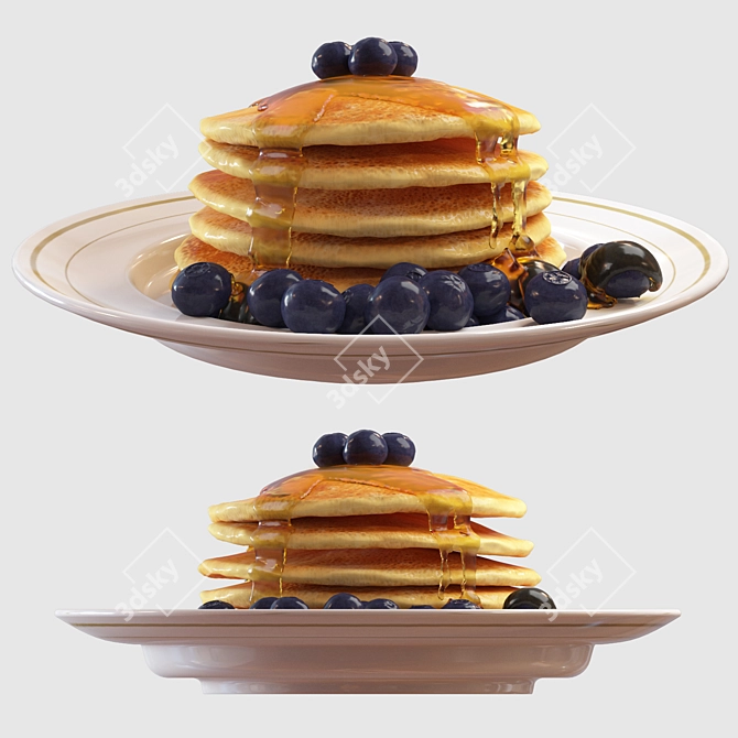 Golden Honey Pancakes 3D Model 3D model image 3