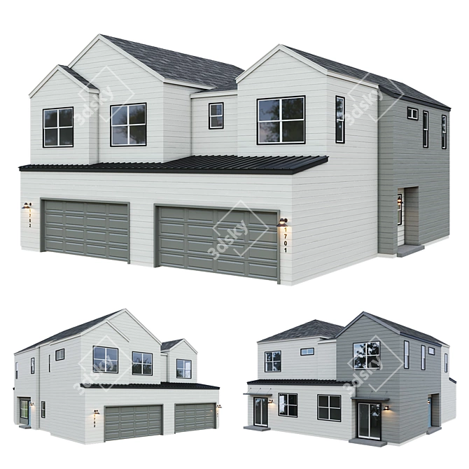 Modern Low Poly American House 3D model image 1