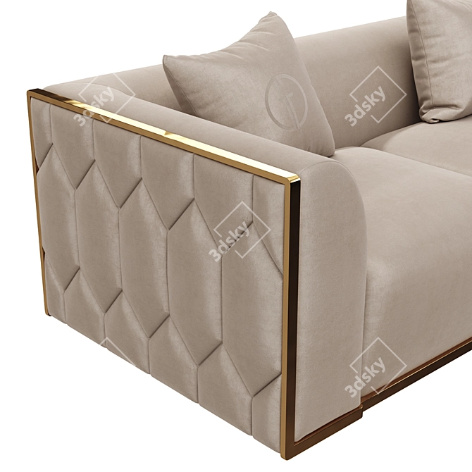 Velvet Beige Two-Seater Sofa 3D model image 2