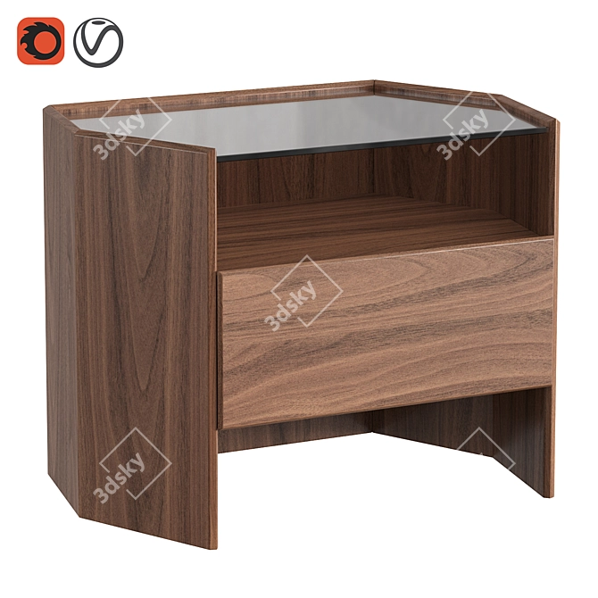 Hexagonal Walnut Bedside Table 3D model image 1