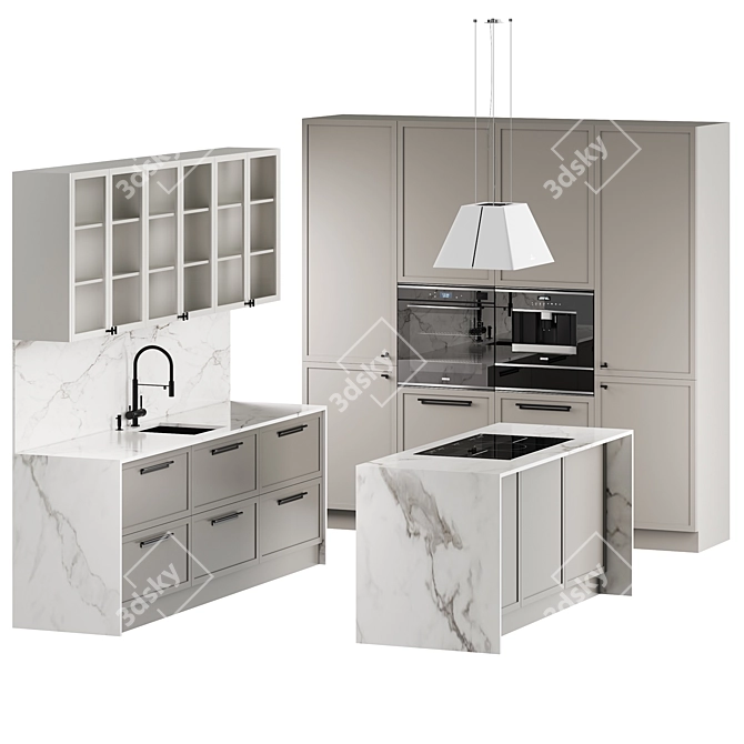 Modern Uptown Kitchen with Franke, Elica 3D model image 1